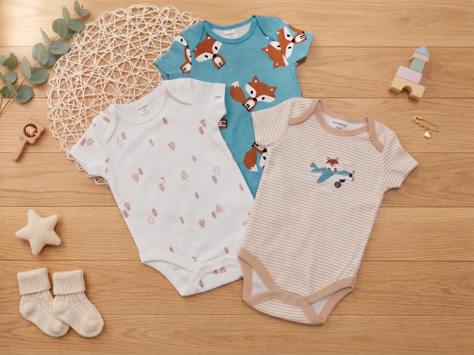 Sunnozy-3pcs short sleeves bodysuit - little fox - 0-3/3-6/6-9m