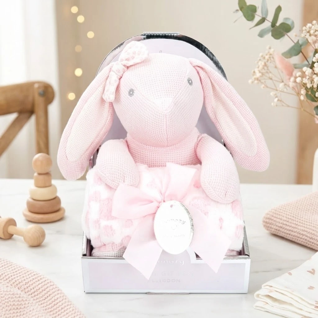 Sunnozy -Blanket+ Waffle toy - pink rabbit - 75\*100cm