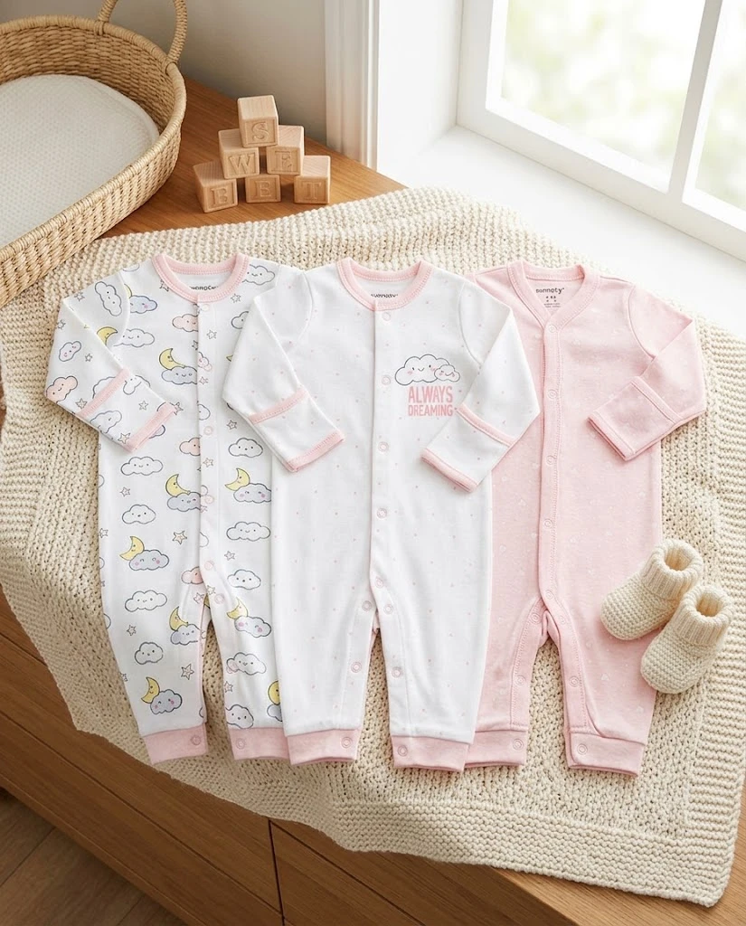 Sunnozy--3 In 1 Sleepsuit no sock - pink clouds - 0-3/3-6/6-9M（2:2:2）