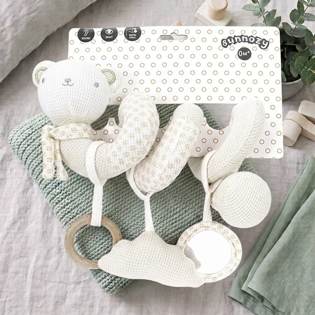 Sunnozy-Waffle Crib Mobile - beige bear - 0+