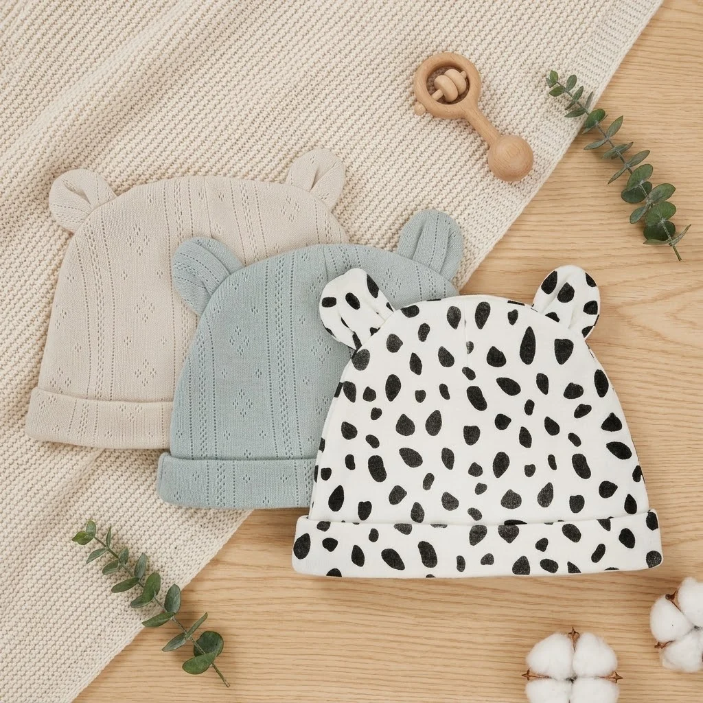 Sunnozy-Three piece hat - black and white spots - 0-6M