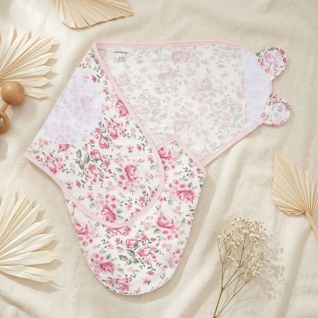 Sunnozy- Baby Swaddle - pink flowers - Newborn