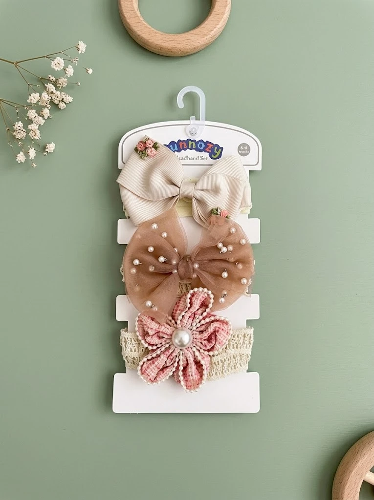 SUNNOZY-3 in 1headband - pink flowers - 0m+