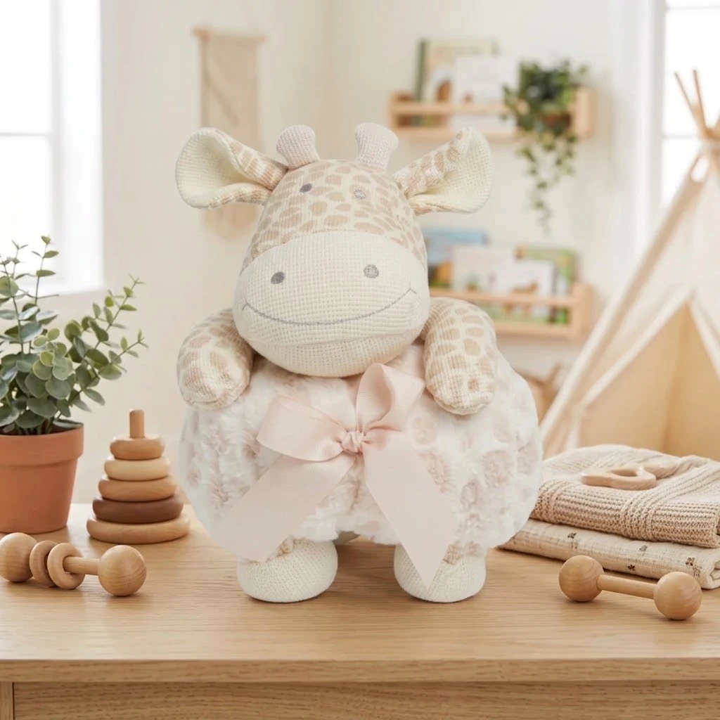 Sunnozy -Blanket+ Waffle toy - beige giraffe - 75\*100cm
