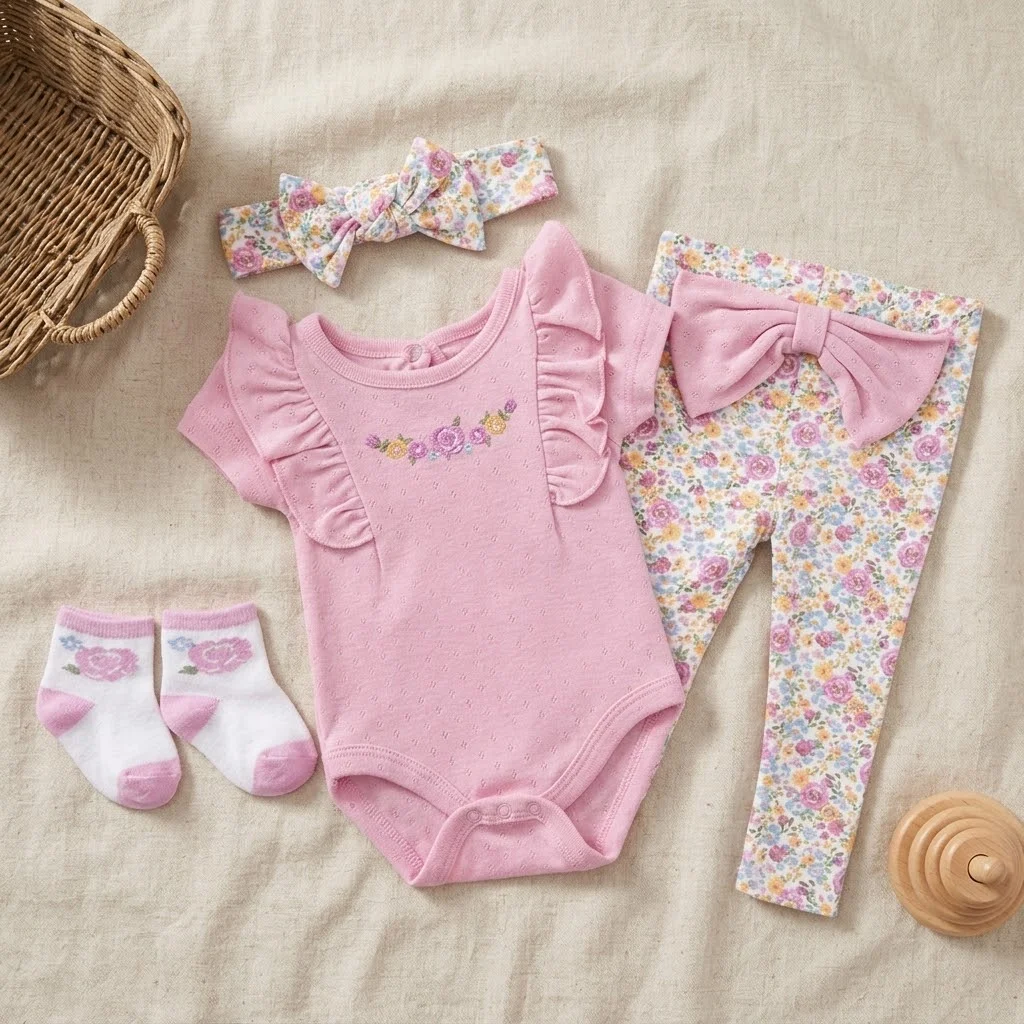 KLH-Baby Essentials-4pcs of baby fashion clothing - dark flowers - 0-3/3-6/6-9M