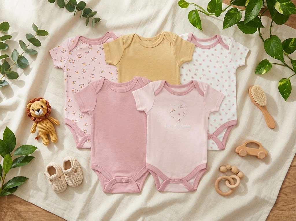 KLH-Chick pea-5 in 1 bodysuit - pink heart - 0-3/3-6/6-9M