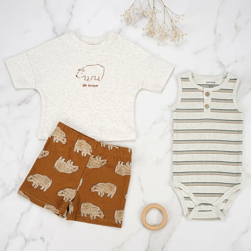 Sunnozy-3 In 1 clothings - beige teddy bear - 3-6/6-9/9-12M
