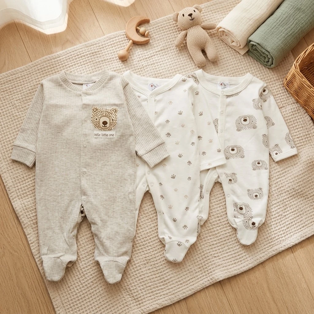 3pcs romper with sock - little brown bear - 3-6M