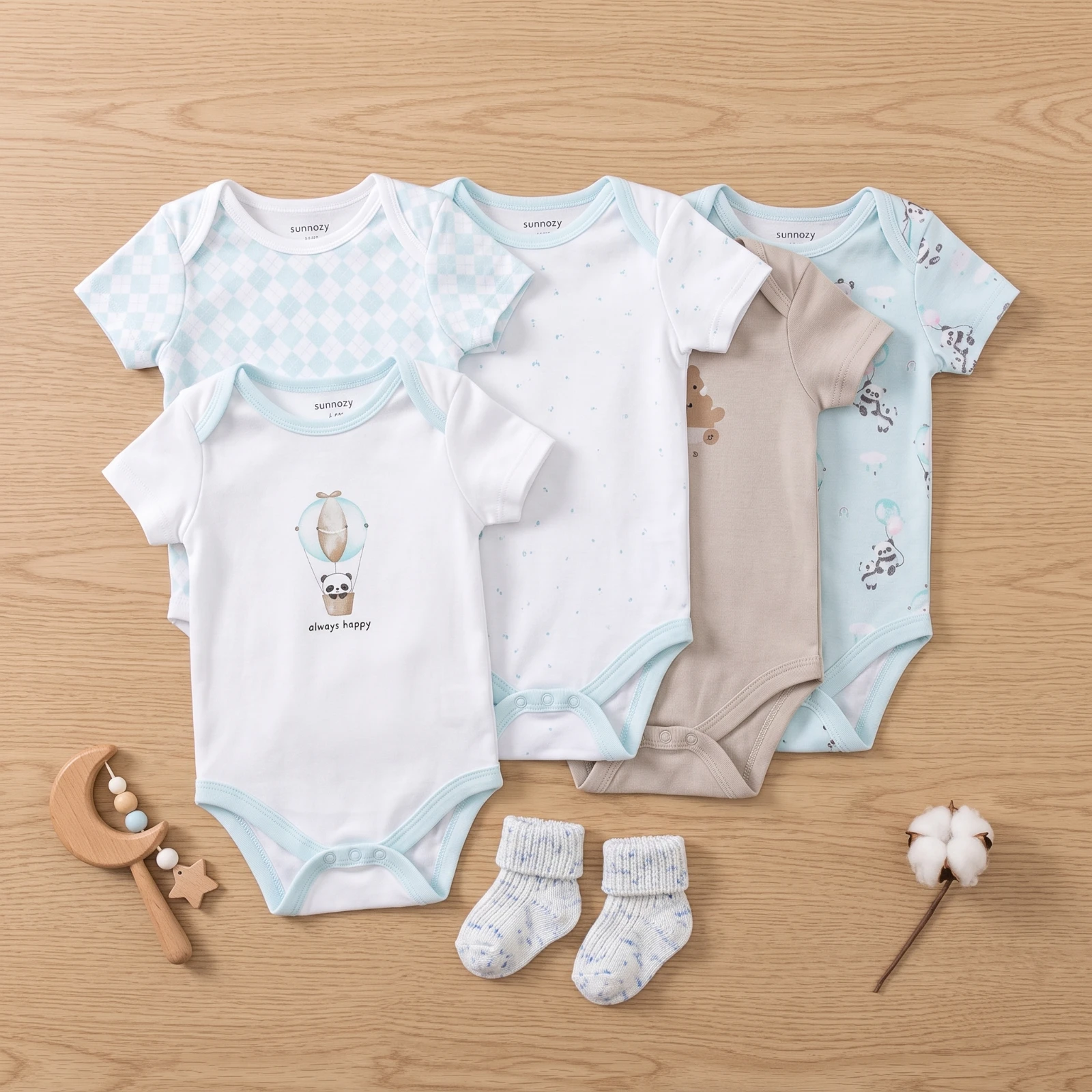 Sunnozy-5 In 1 Bodysuit - panda - 0-3/3-6/6-9M